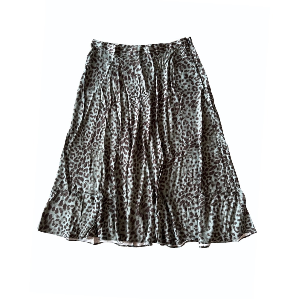 J. Jill Leopard Midi Skirt Womens L Turquoise Black Animal Print Ecovero Viscose